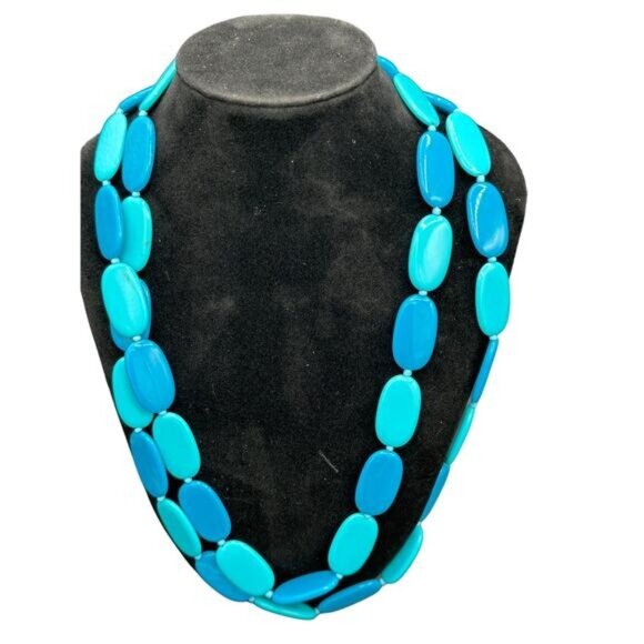 Blue & Teal Multi-Strand Necklace Set Chunky Beads Lightweight Jewelry Adjustabl - Picture 6 of 7